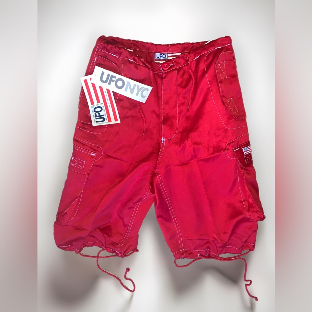 Y2K Raver UFO NYC Mens Cargo Drawstring Shorts 2000s